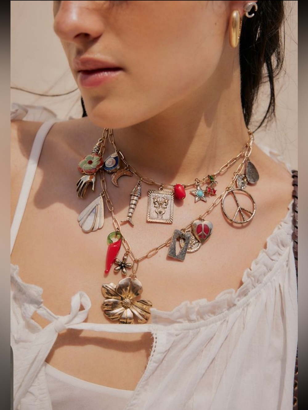 Free People Maxamillion Charm Necklace Authentic Gold Multicolor